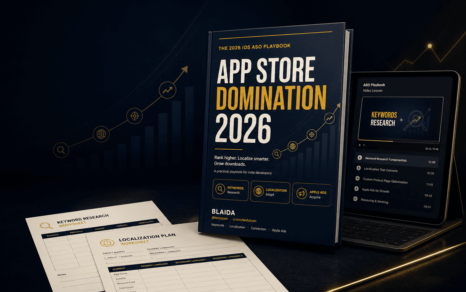ASO Playbook, video lessons, and App Store optimization worksheets