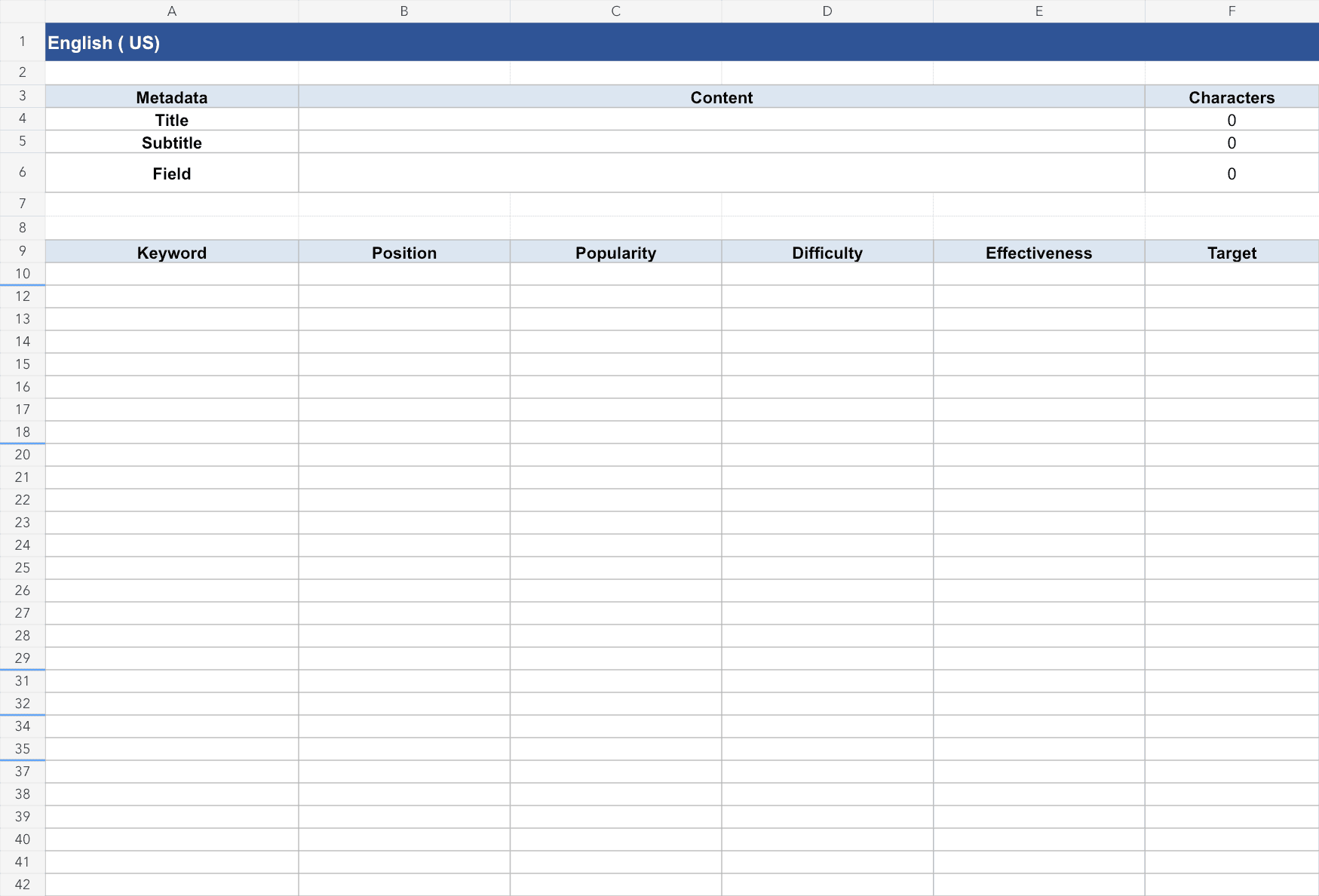 ASO research and metadata planning template